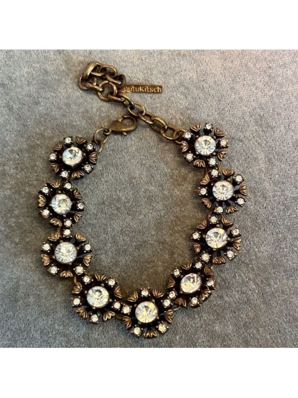 coutukitsch brass tone crystal rhinestone flower design bracelet